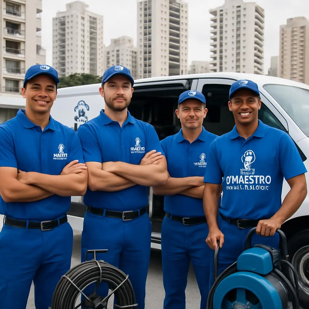 Equipe de atendimento da Desentupidora O Maestro na Zona Sul